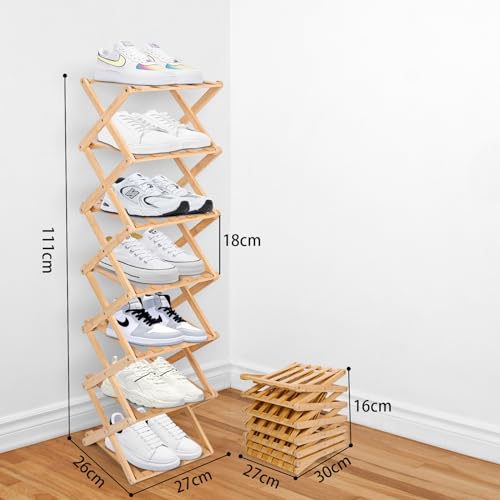 Akloya 7-Tier Bamboo Shoe Rack | Foldable Vertical Space Saving Organizer