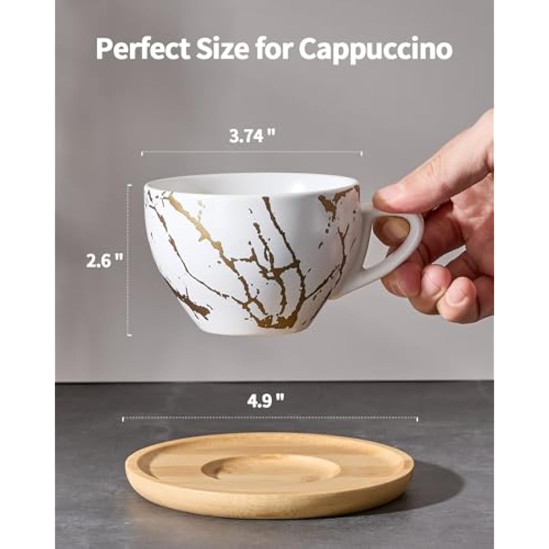 4-Piece Stackable Ceramic Cappuccino Cups with Saucers and Stand