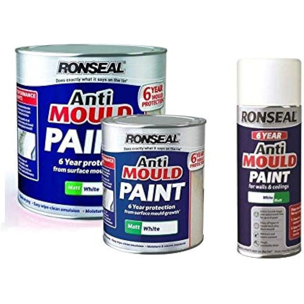 Ronseal 6 Year Anti Mould Paint – Matt White Interior Finish, 750ml