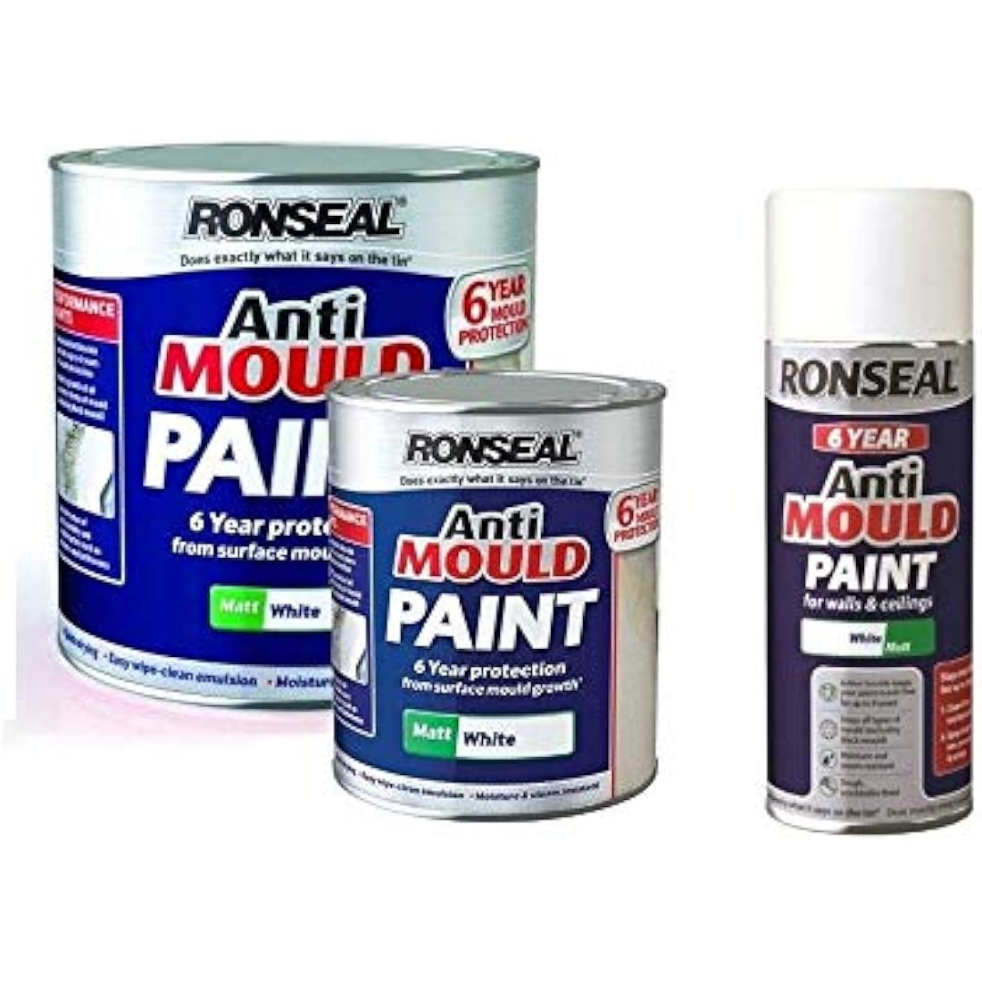 Ronseal 6 Year Anti Mould Paint – Matt White Interior Finish, 750ml