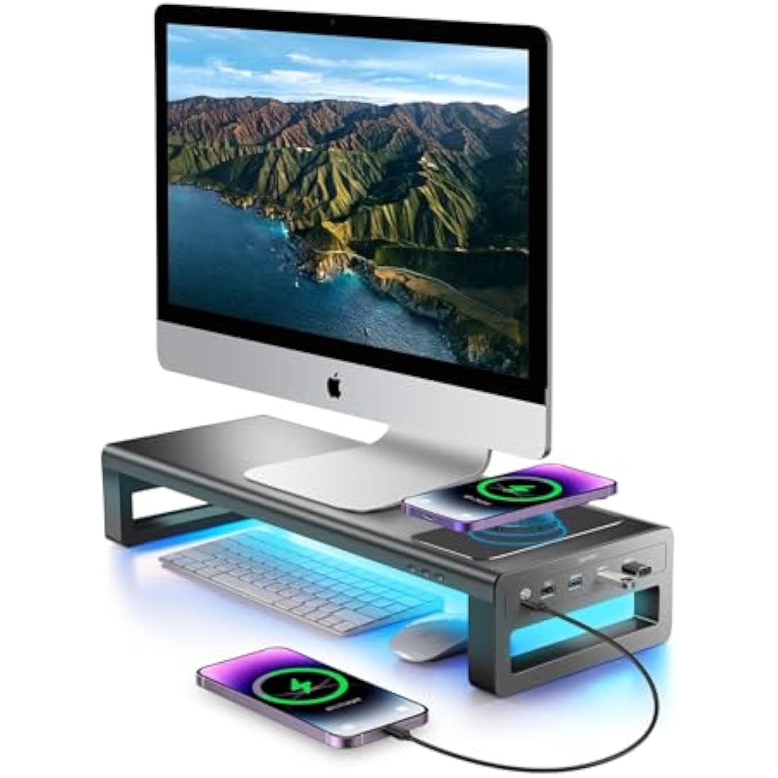 Vaydeer Monitor Stand with Wireless Charging, RGB Metal Riser & USB 3.0
