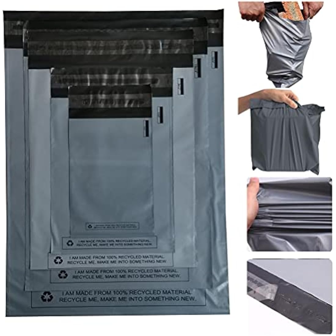 Jolof Store Grey Poly Mailing Bags - 125 Pack Assorted Sizes 50 Micron