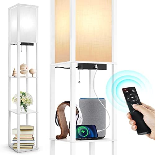 Outon LED Floor Lamp with Shelves – Dimmable Shelf Lamp with USB Ports