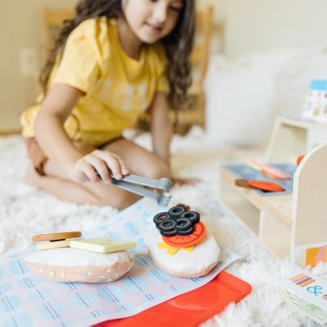 Melissa & Doug Wooden Sandwich Counter - 52pc Pretend Play Food Kitchen Set
