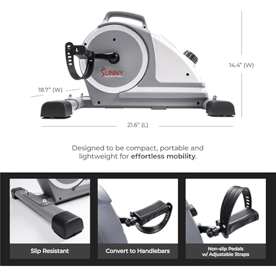 Sunny Health & Fitness Mini Exercise Bike – Under Desk Pedal Exerciser