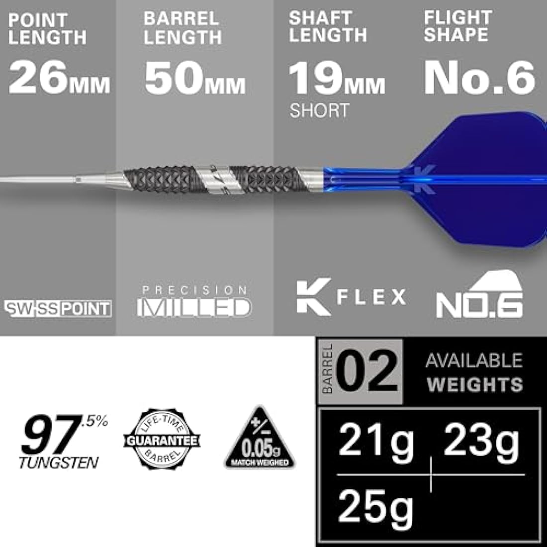 Target Darts 975 Ultra Marine 97.5% Tungsten Steel Tip Darts with K-Flex
