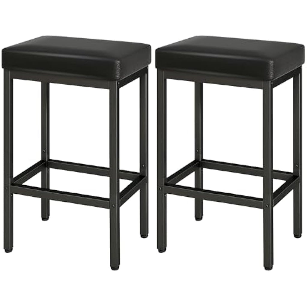 YMYNY Bar Stools Set of 2 – 66cm PU Leather Counter Chairs with Metal Base