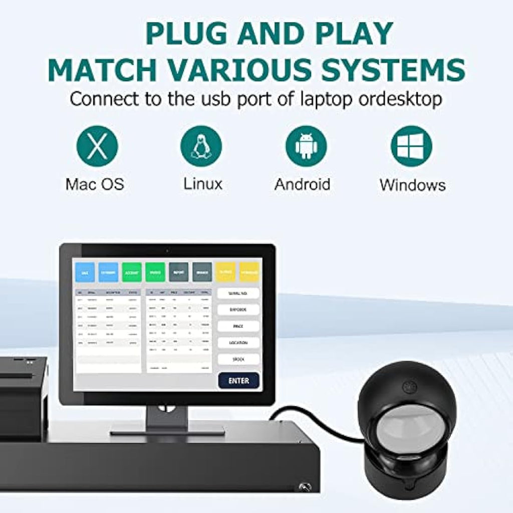NetumScan Desktop Barcode Scanner | Hands-Free 1D 2D QR Reader for POS
