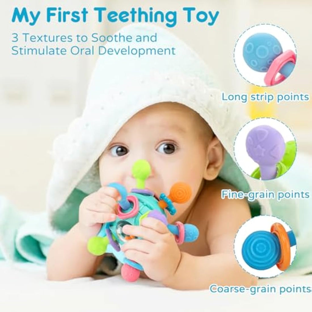 Baby Sensory Rattle & Teether Toy – Montessori Blue Silicone