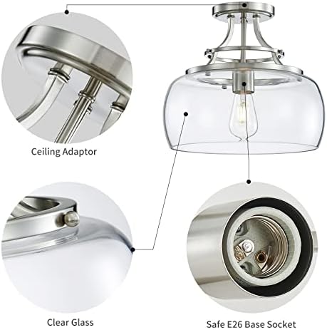 WUZUPS Industrial Round Glass Chandelier – Brushed Nickel Farmhouse Light