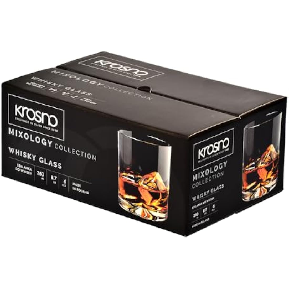 Krosno Mixology Whisky Glasses – Set of 6 – 350ml Glass Tumblers