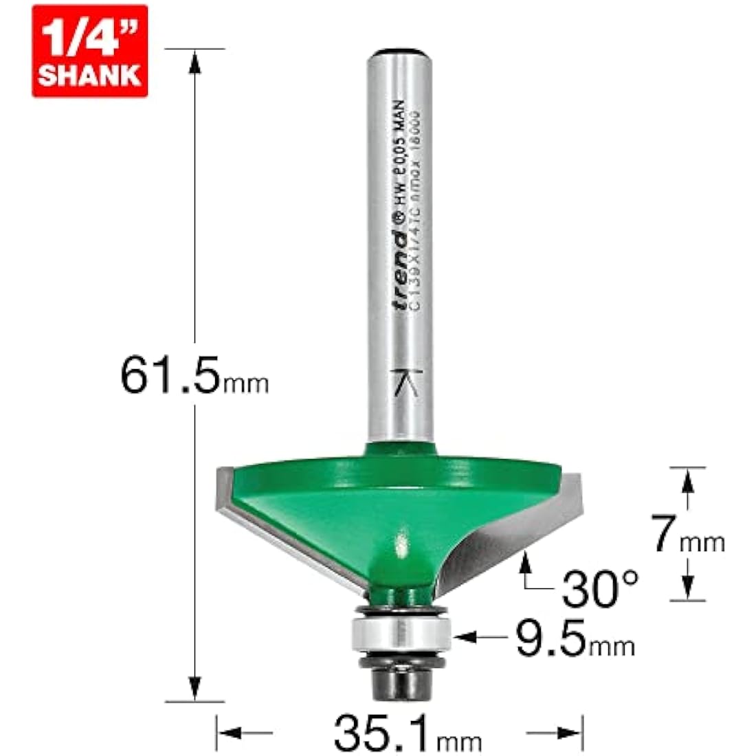 Trend CraftPro 30 Degree Chamfer Router Bit – 1/4 Inch Shank, TCT