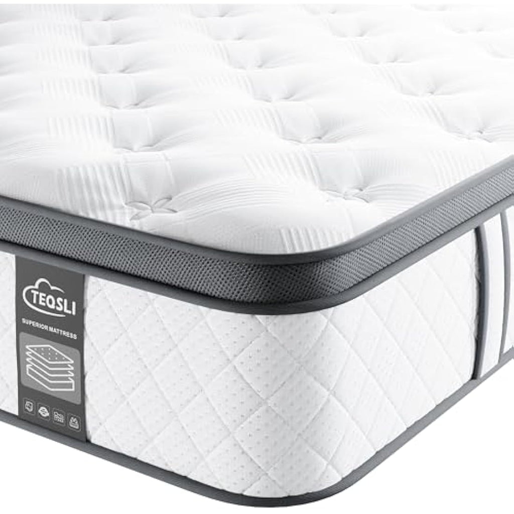 TeQsli 3FT Single Hybrid Mattress - 10 Inch Gel Memory Foam Pocket Spring