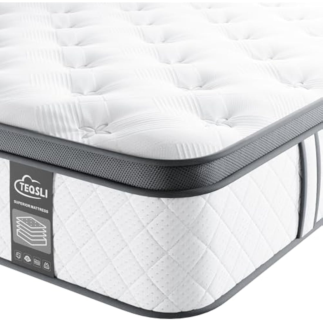 TeQsli 3FT Single Hybrid Mattress - 10 Inch Gel Memory Foam Pocket Spring