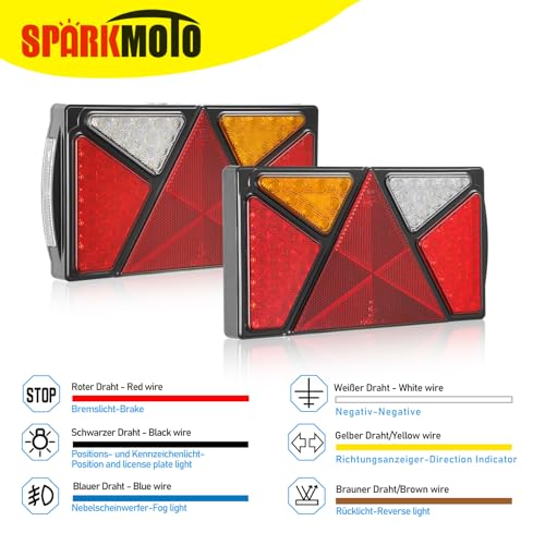 SPARKMOTO LED Trailer Tail Lights | 7-Function IP67 Waterproof 12V 24V