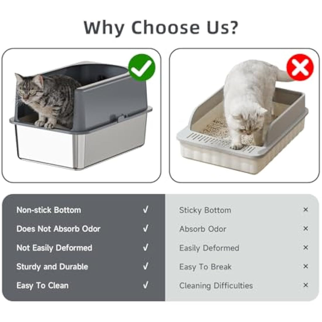 Jolof Store Stainless Steel Cat Litter Box with High-Sided Lid Enclosure
