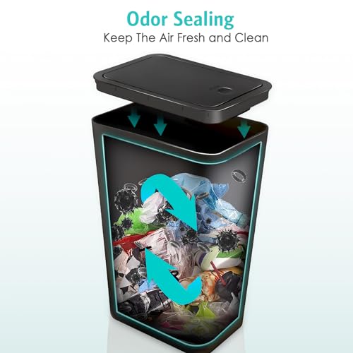 Kssvzz 3-Pack 10L Slim Bathroom Bins with Lid | Black Plastic Waste Bin