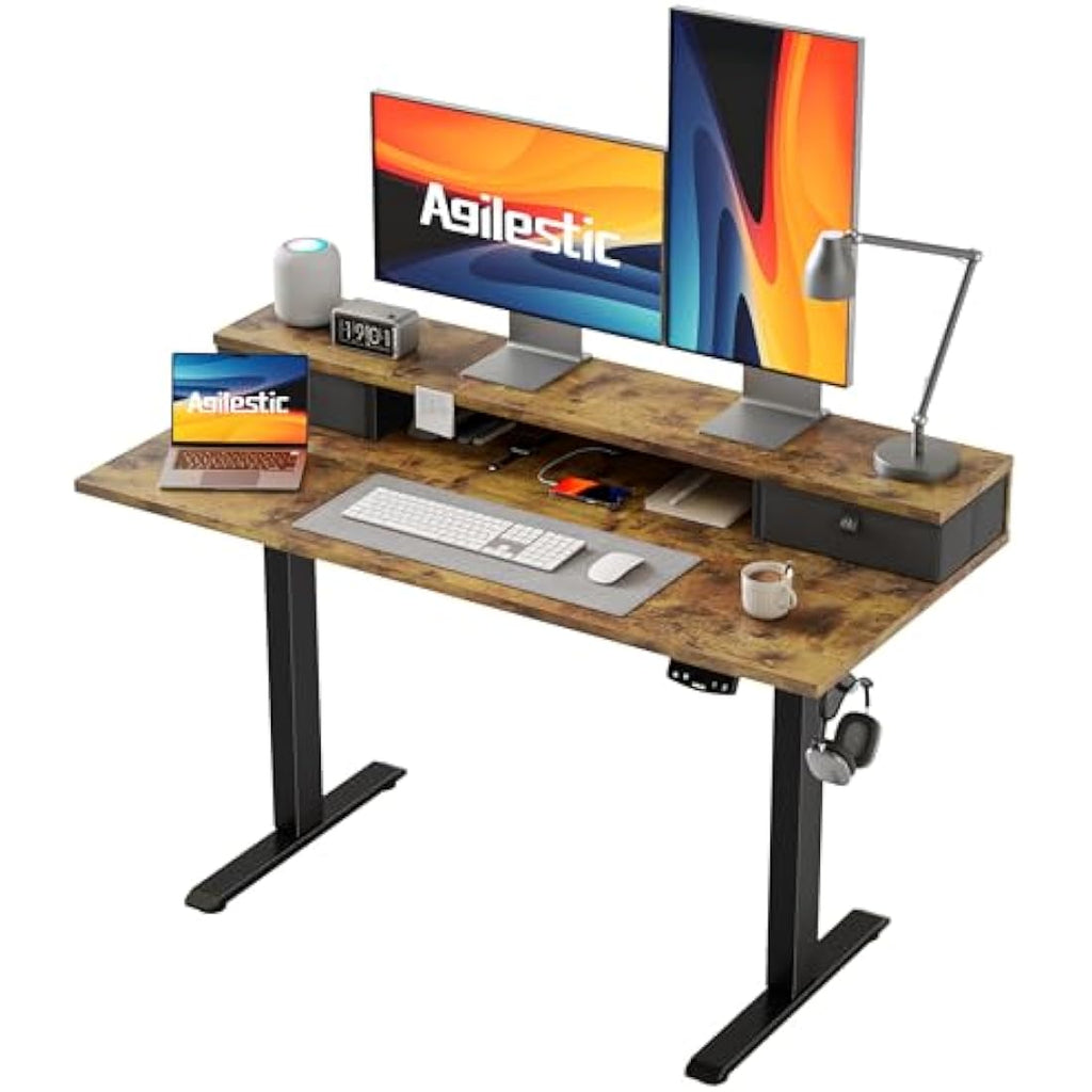 Agilestic Electric Height Adjustable Desk with 2 Drawers - Brown