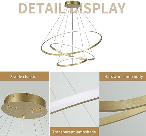 Jolof Store Gold 3-Ring LED Chandelier – Dimmable Modern Acrylic Pendant