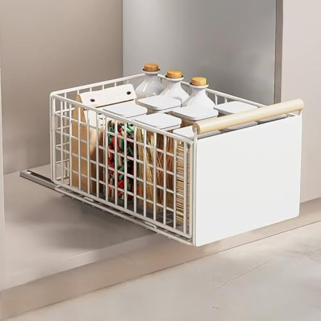 Pull Out Cabinet Organiser | No-Drill Adjustable White Drawer