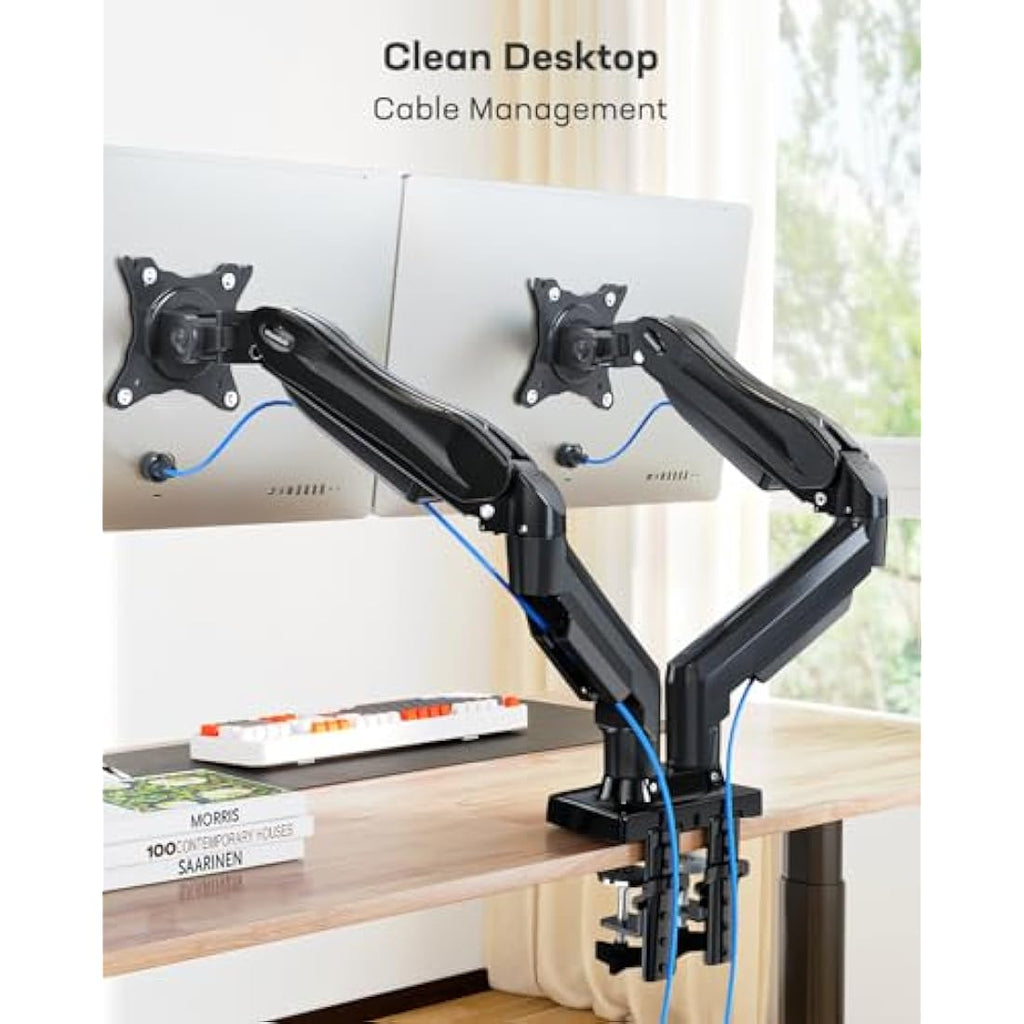 HUANUO Dual Monitor Arm – Adjustable Desk Mount for 13-32 Inch Screens