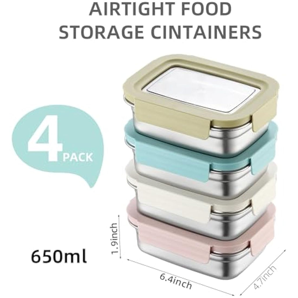 Misichao Stainless Steel Food Storage Containers - 4 Pack Leakproof Bento Box