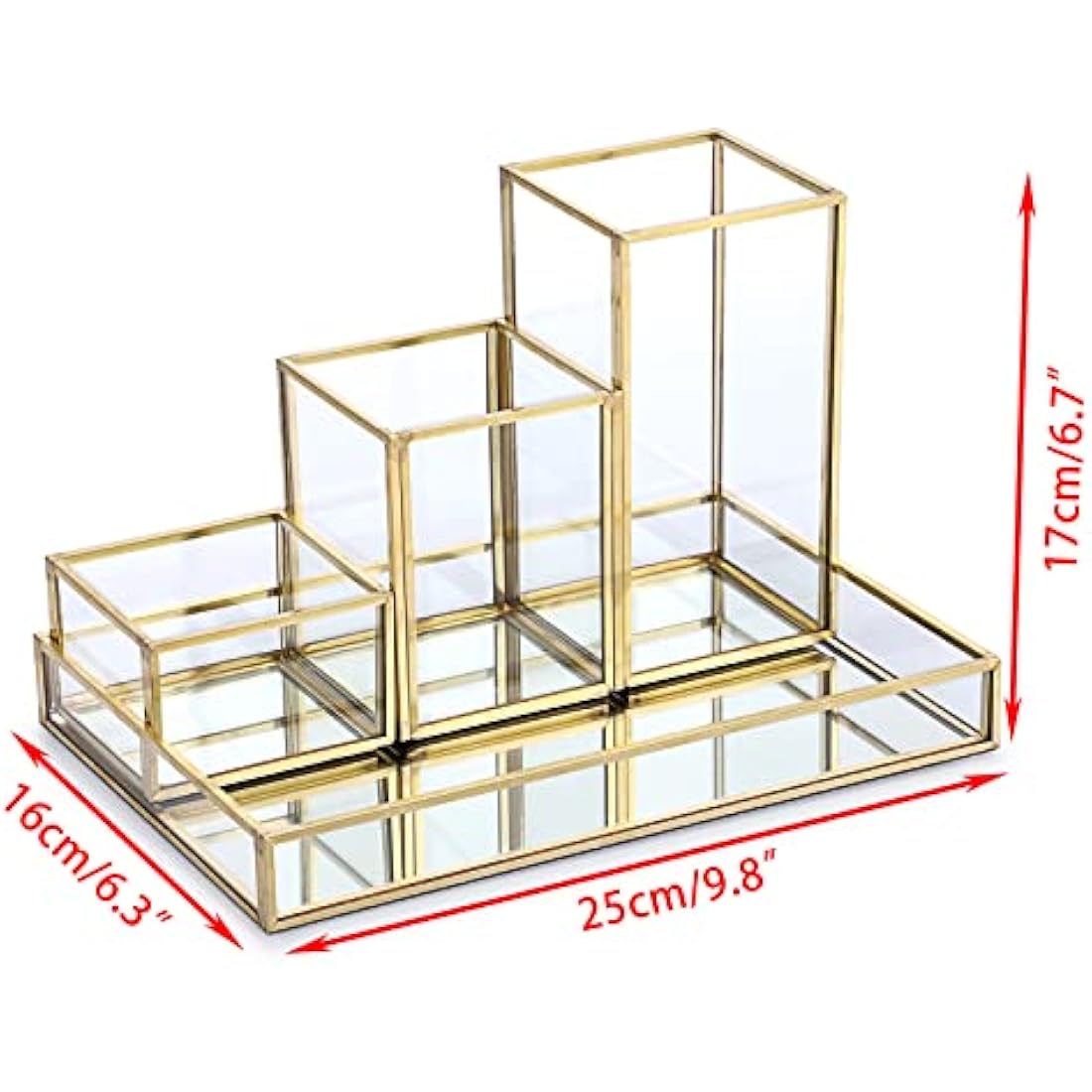 Jolof Store Gold Glass Makeup Organizer – Stackable Brush Holder & Tray