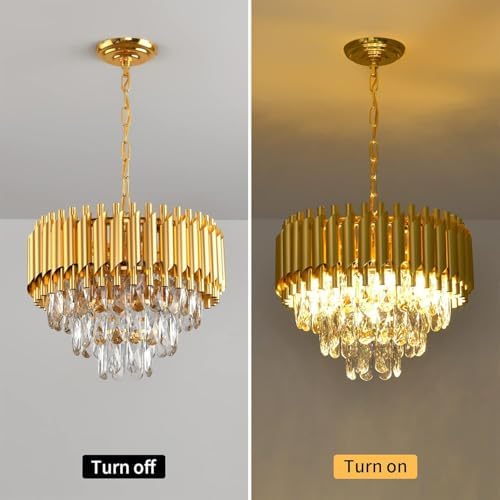 Modern Gold K9 Crystal Chandelier – 3-Tier Round Light Fixture