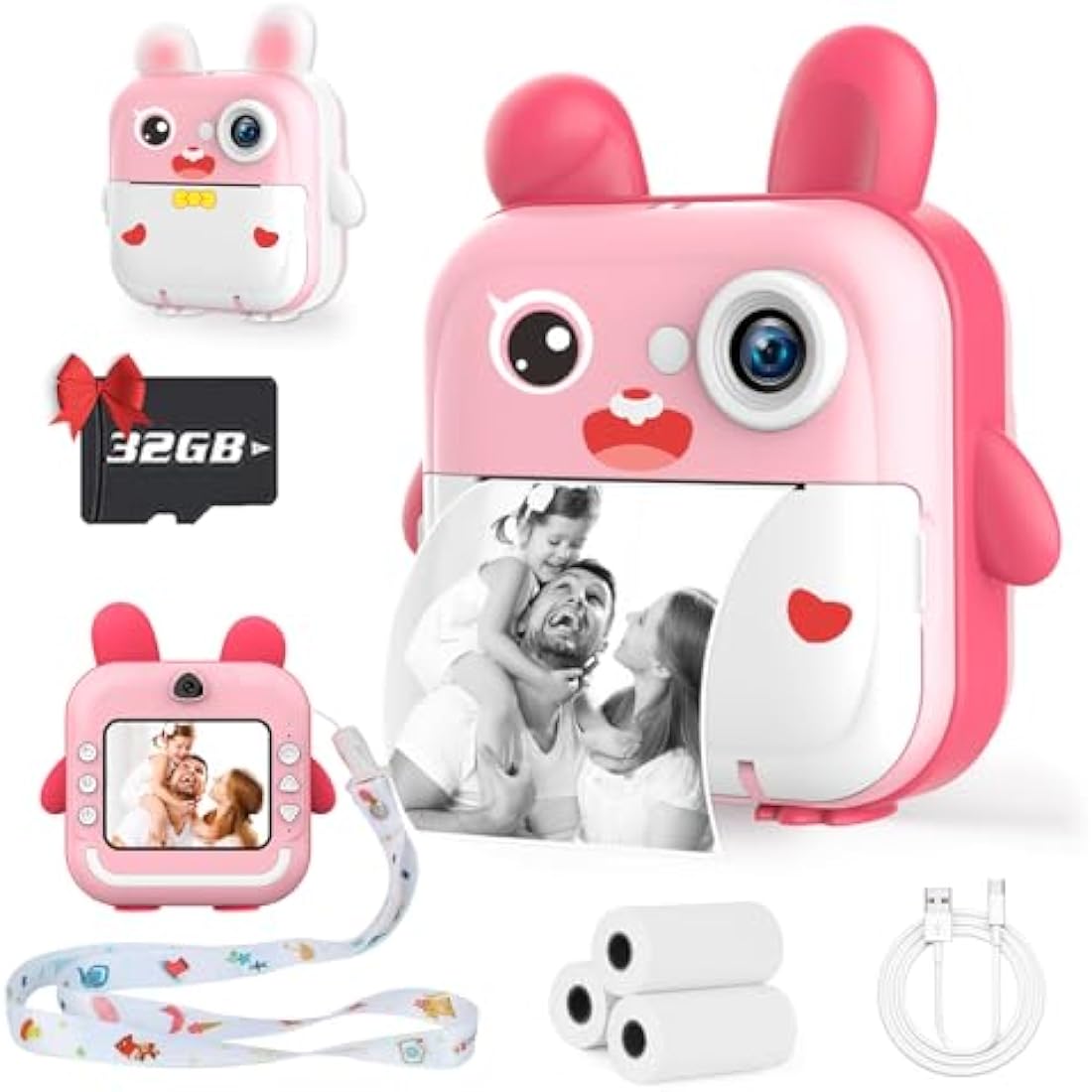 TOYOGO Kids Instant Print Camera | 1080P Digital Toy with 32GB SD – Pink