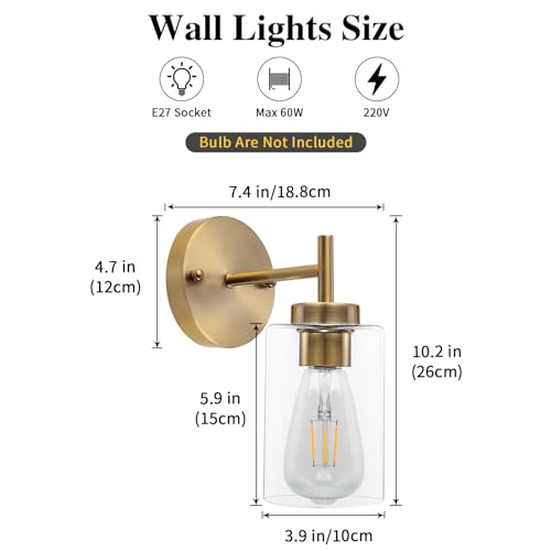 QAREHL Antique Brass Wall Sconce | Vintage Glass Shade Light Fixture