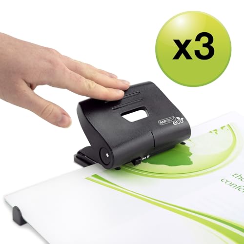Rapesco ECO 2-Hole Punch | 22 Sheet Capacity | Black, Pack of 3