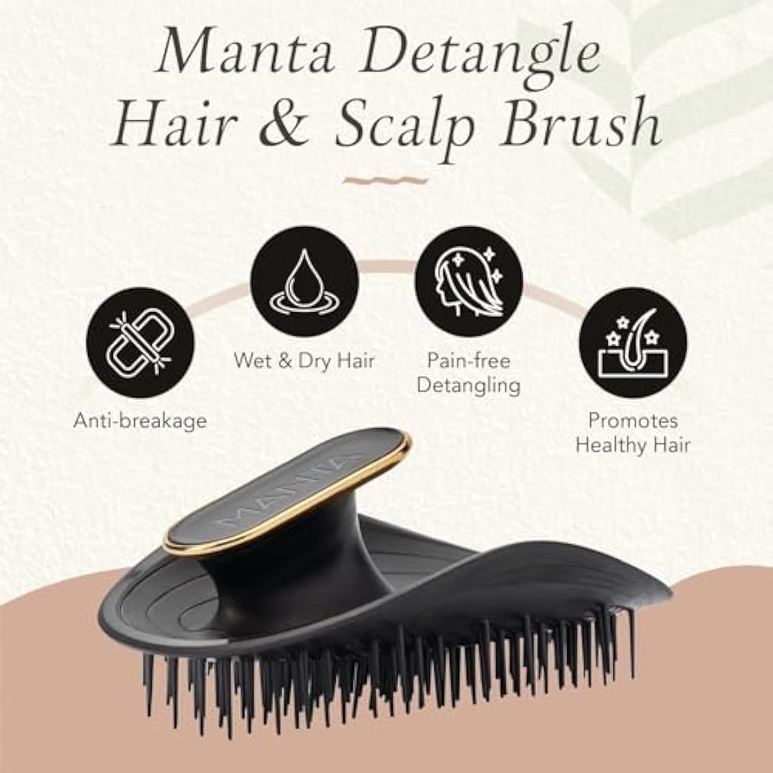 Manta Original Anti-Breakage Hairbrush | Flexible Detangling Brush, Black