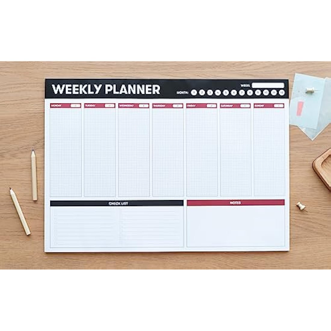 Undated Weekly Planner - A3 Desk Calendar & Tear Off Notepad