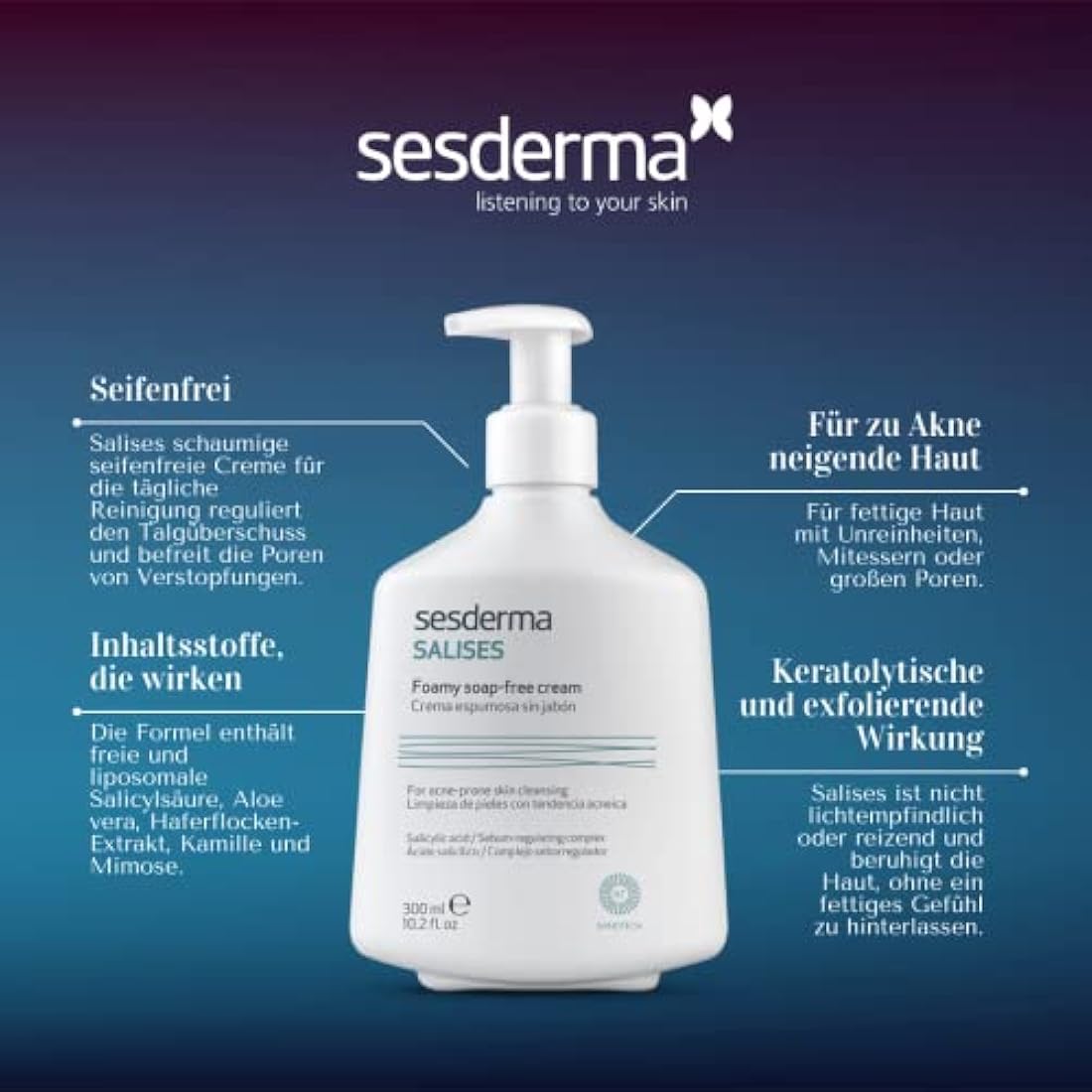 Sesderma Salises Foaming Cream – Salicylic Acid Acne Cleanser – 300 ml