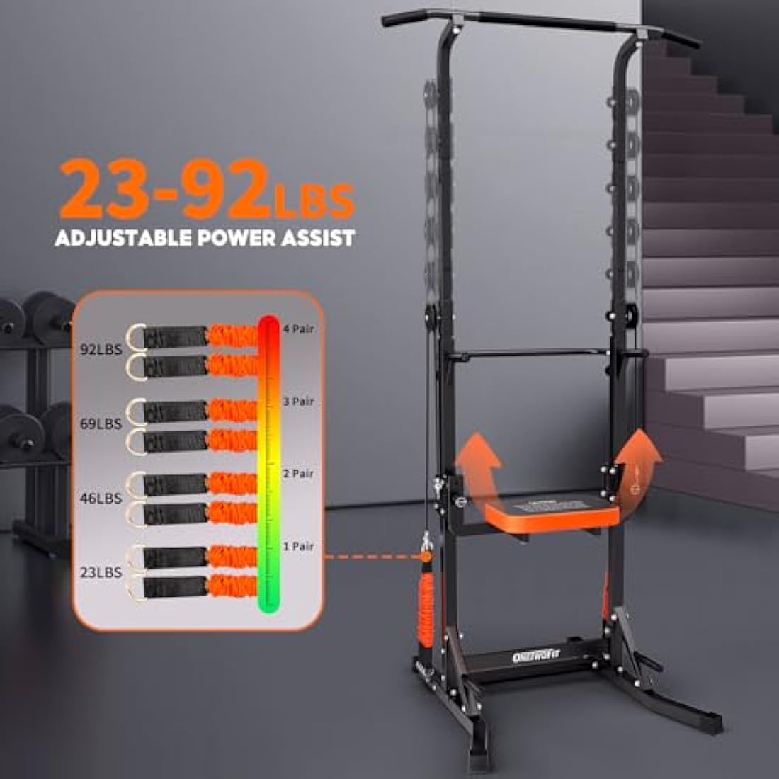 ONETWOFIT Assisted Power Tower – Foldable Pull Up Bar Station for Home Gym