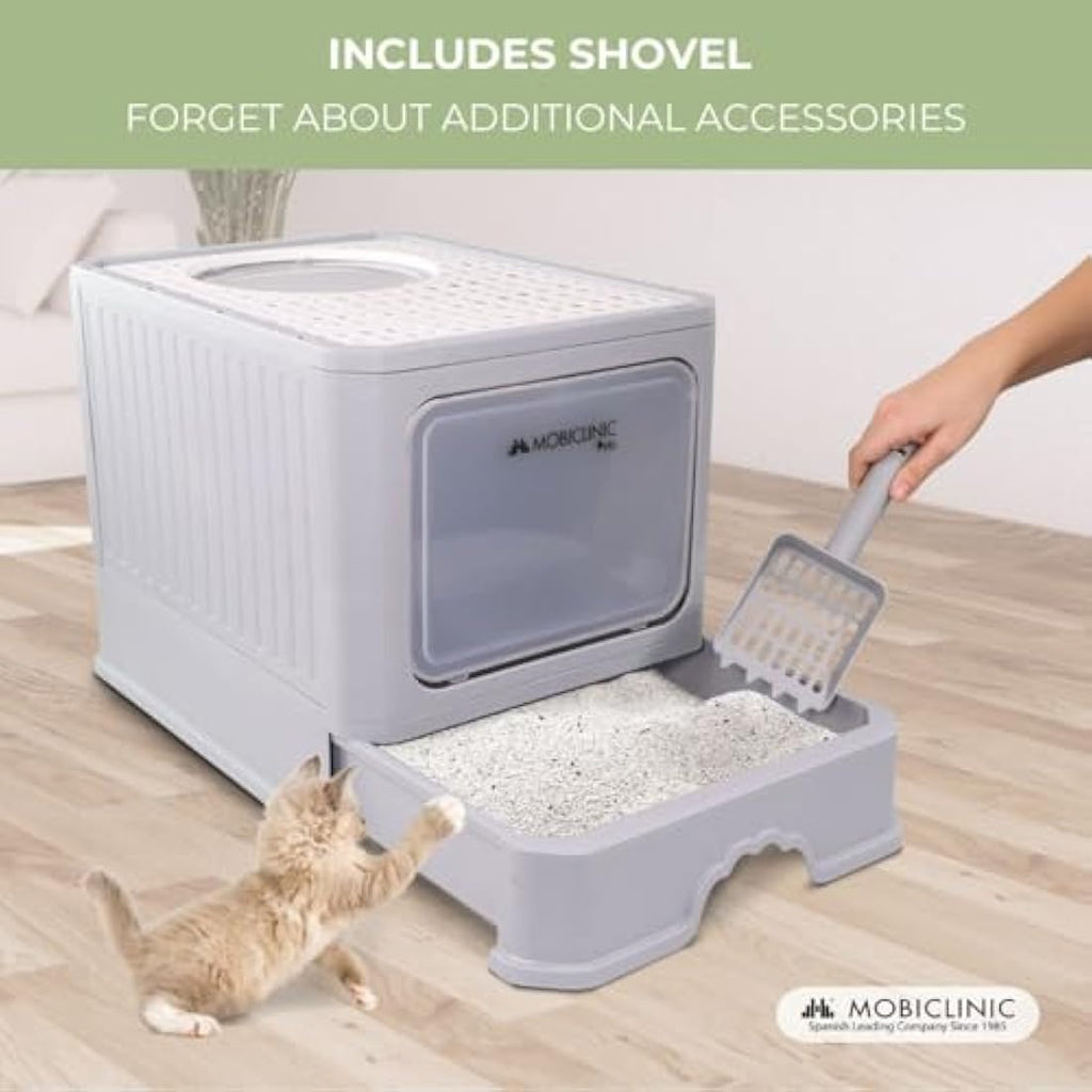 Mobiclinic Covered Cat Litter Box | Dual Entry Enclosed Tray with Scoop