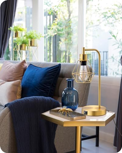 EDISHINE Dimmable Bedside Lamps Set of 2 | Gold Industrial Touch Lamps