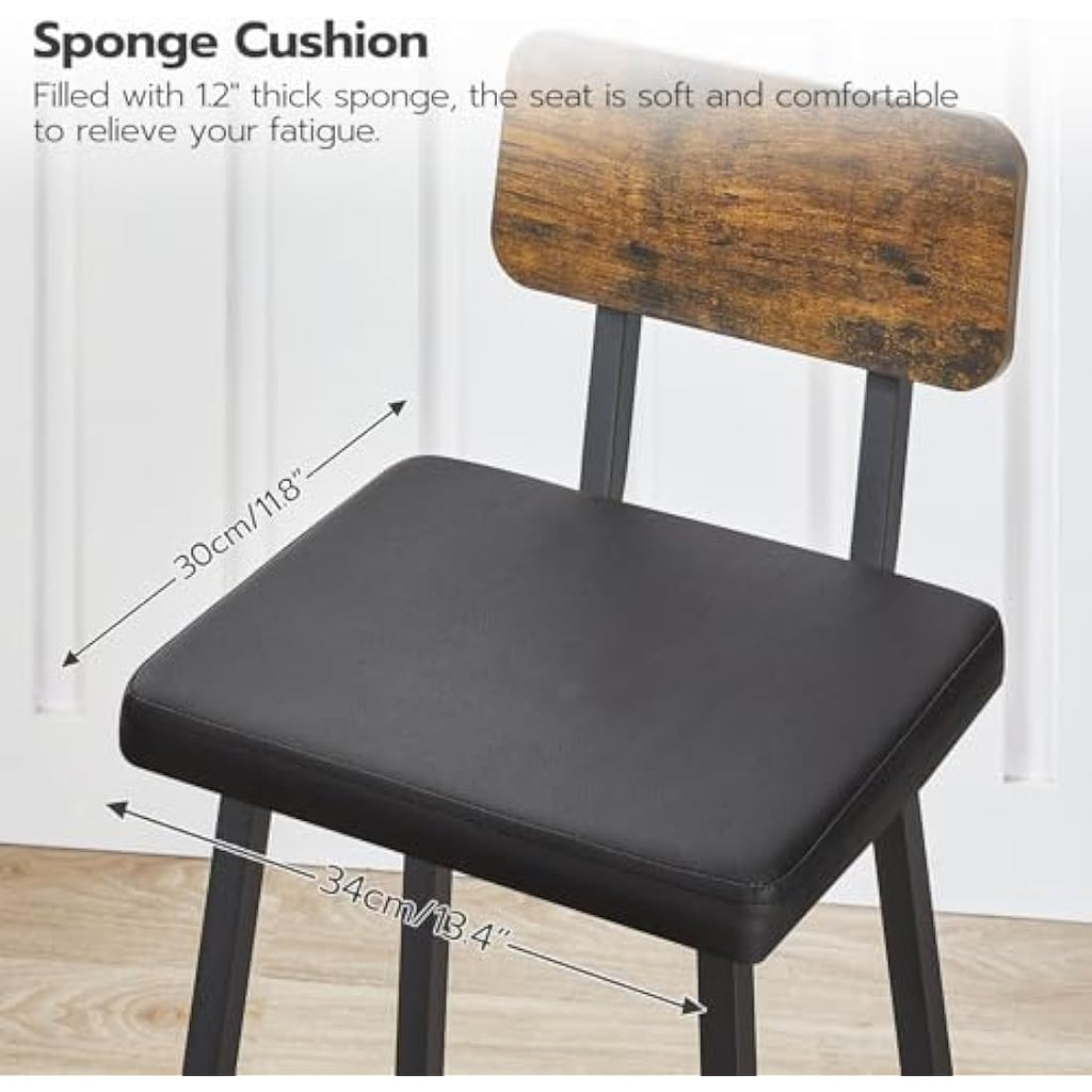 HOOBRO Industrial Bar Stools Set of 2 | PU Upholstered Rustic Brown