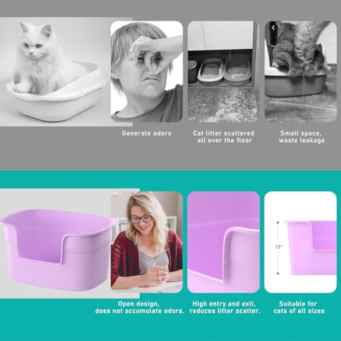 Jolof Store Extra Large Cat Litter Tray – High-Sided XL Box, Purple