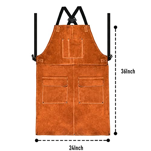 LEASEEK Leather Welding Apron – Heat Resistant Heavy Duty Work Bib