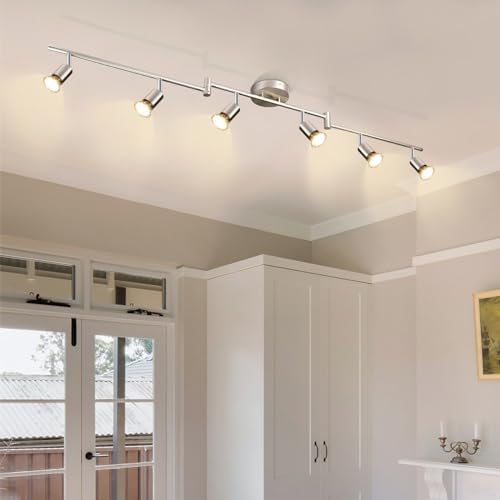 DINGLILIGHTING LED Ceiling Spotlight | 6-Way Rotatable Matt Nickel Track Light