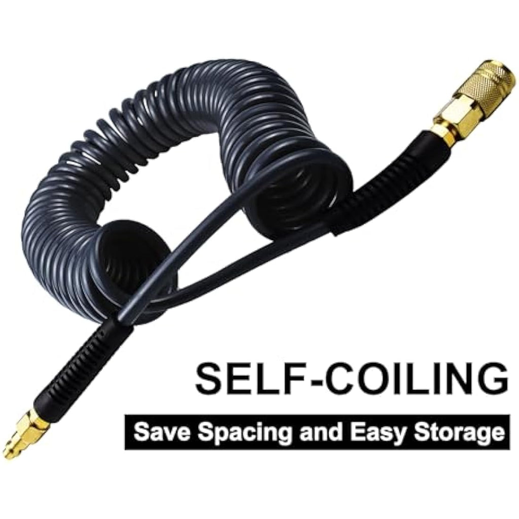 YOTOO Polyurethane Recoil Air Compressor Hose | 15m Gray with 1/4" Coupler