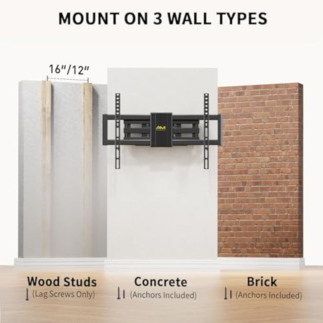 Alphamount Full Motion TV Wall Bracket for 37-75 Inch LED OLED TVs