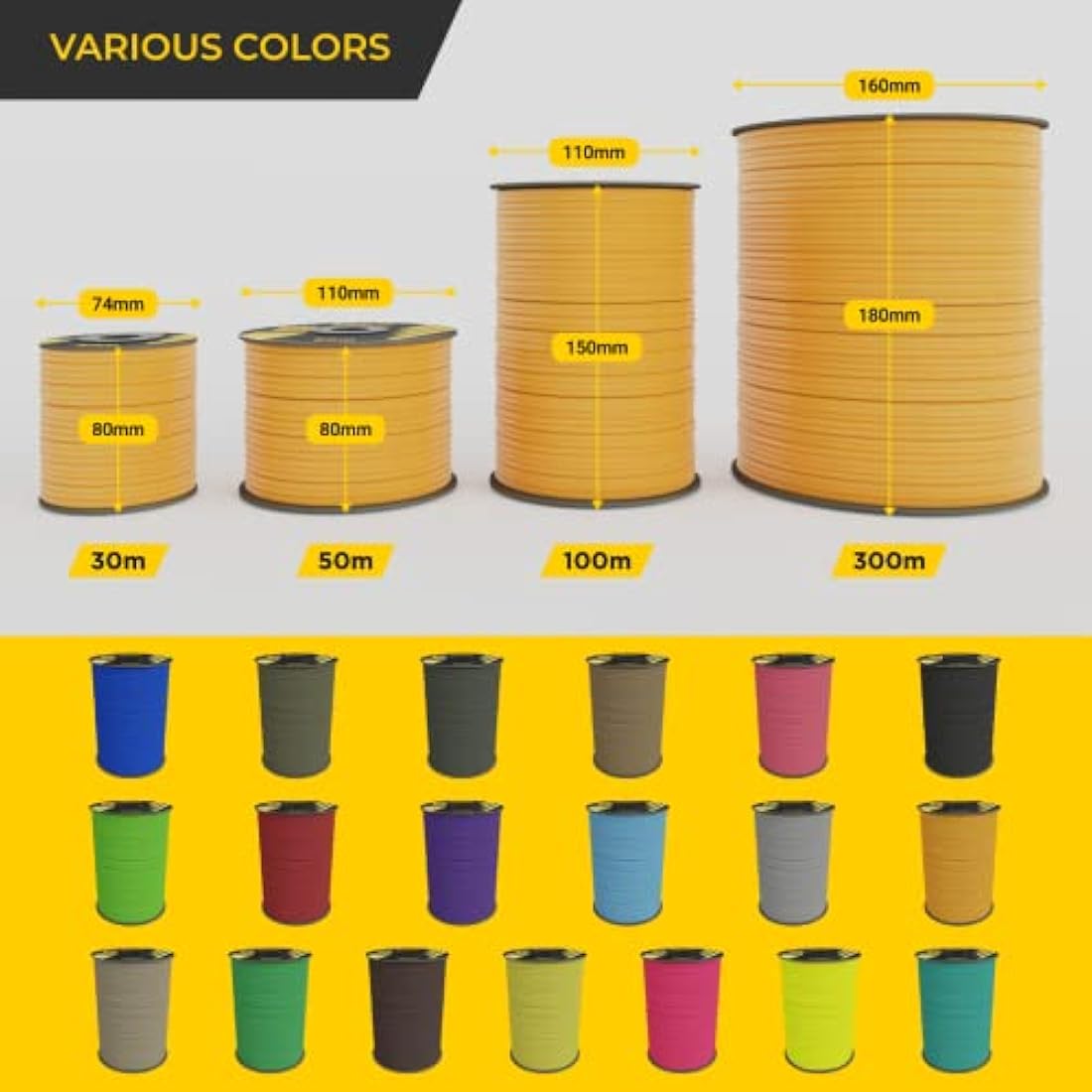 EDCX 550 Paracord – 4mm Type III 7-Strand Nylon Rope, 15m Spool