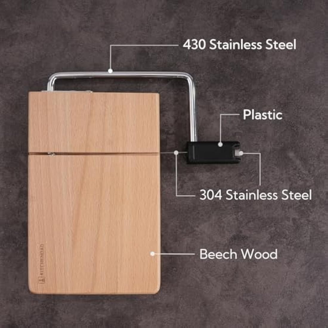KITCHENDAO Beech Wood Cheese Slicer with Adjustable Wire and 2 Spares