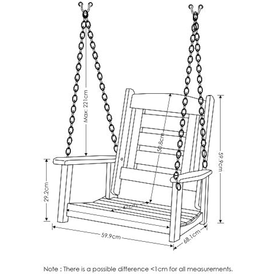 Furinno Tioman Hardwood Single Hanging Porch Swing - Natural Meranti