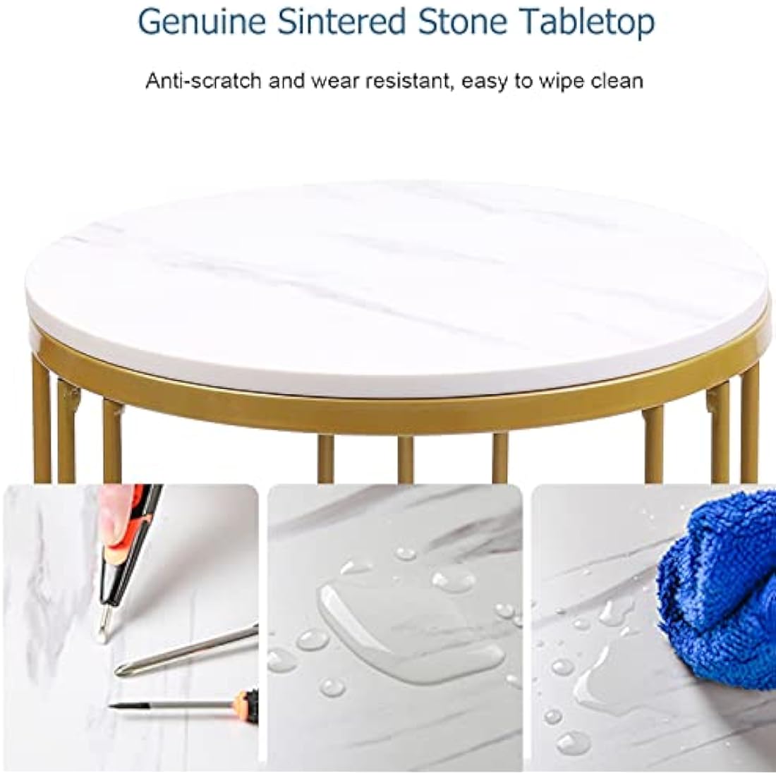 Marble Side Table – 2-Tier Round Sintered Stone End Table