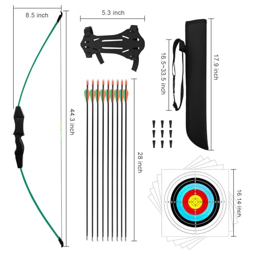 HANSPY Archery Recurve Bow and Arrow Set for Youth - 18lb Beginner Kit
