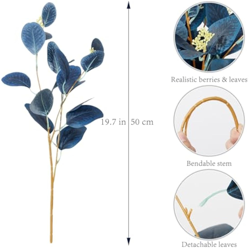 6Pcs Blue Artificial Eucalyptus Stems with Seeds – 19.7"