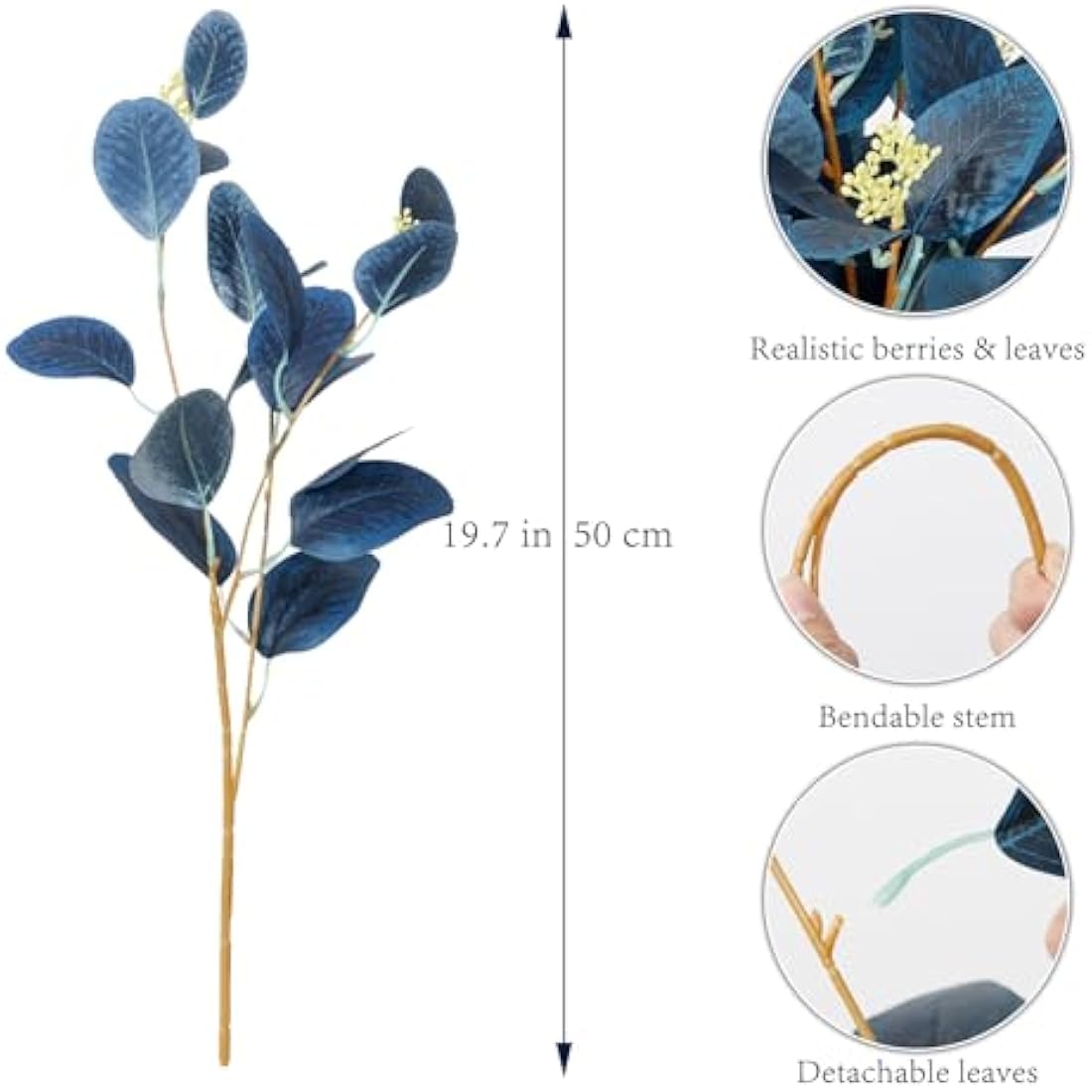 6Pcs Blue Artificial Eucalyptus Stems with Seeds – 19.7"